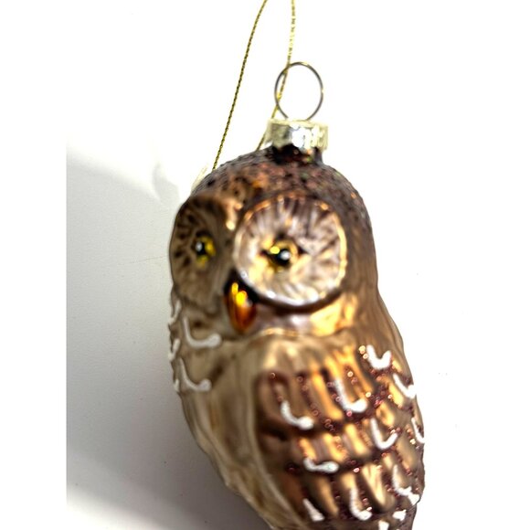 Owl Christmas Tree Ornaments Set 4 Hand Blown Glass Ornaments Woodland Creature - Picture 9 of 15